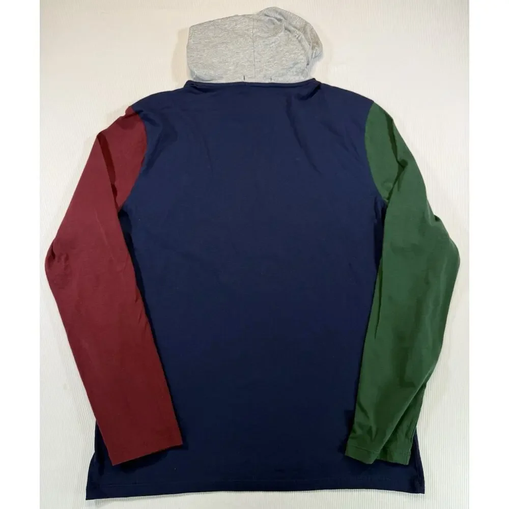 Polo Ralph Lauren Hooded Long Sleeve Shirt Mens M Colorblock Navy Green Red NWT - Picture 3 of 6